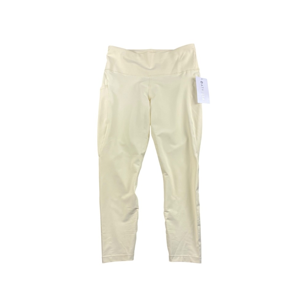 NWT Athleta Interval Stash 7/8‎ Tight Legging Cream Pockets Athleisure Size L